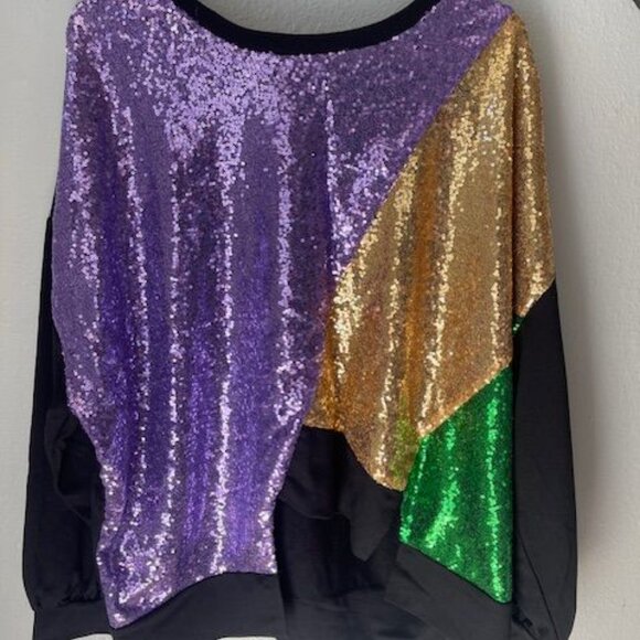 Sequin Color Block Sweater Top By BiBi Mardi grass colors‎ loose fit women chic - Picture 3 of 11